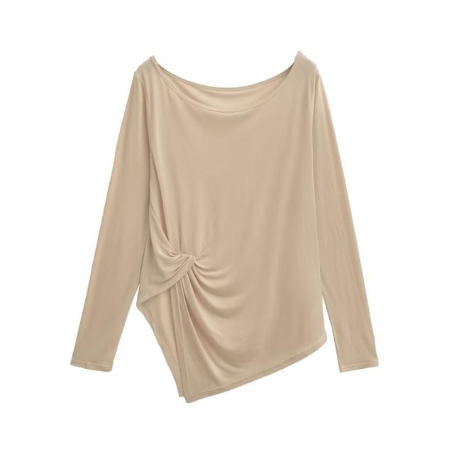 Asymmetrical Plain Top with Boatneck and Long Sleeves