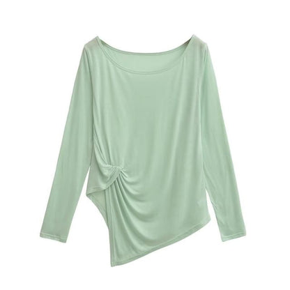 Asymmetrical Plain Top with Boatneck and Long Sleeves