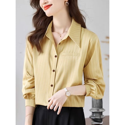 Striped Button-Up Shirt with Collar and Long Sleeves