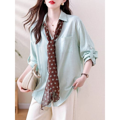 Collared V Neck Button Front Long Sleeve Solid Shirt