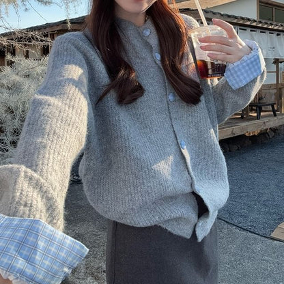 Turtleneck Button-Up Plain Cardigan