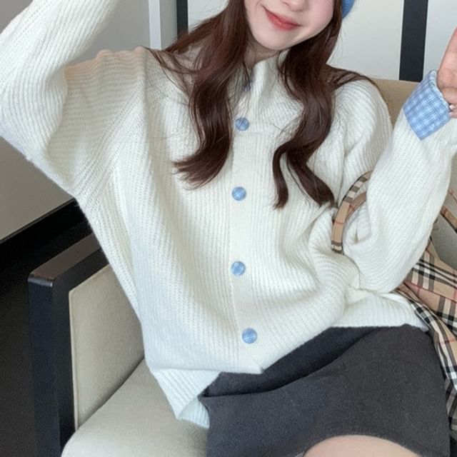 Turtleneck Button-Up Plain Cardigan