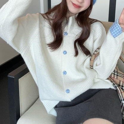 Turtleneck Button-Up Plain Cardigan