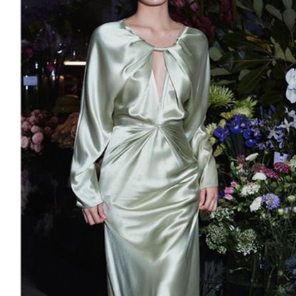 Plain Cutout Long-Sleeve Sheath Gown Evening