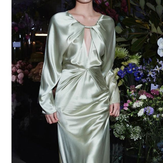 Plain Cutout Long-Sleeve Sheath Gown Evening