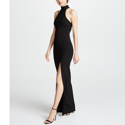 Halter Plain Slit Maxi A-Line Evening Dress