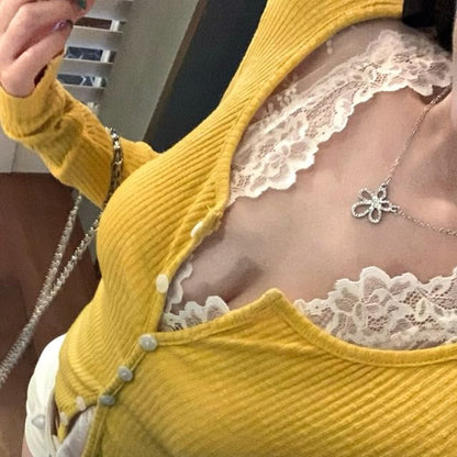 V-Neck Long-Sleeve Solid Knit Top & Sleeveless Lace Top