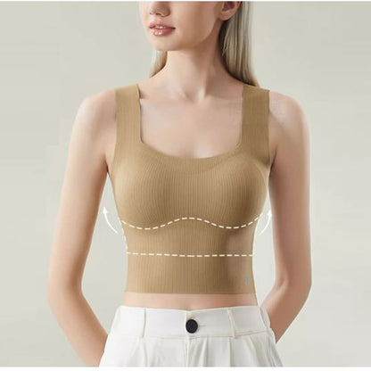 Ribbed Padded Slim-Fit Solid Cropped Tank Top