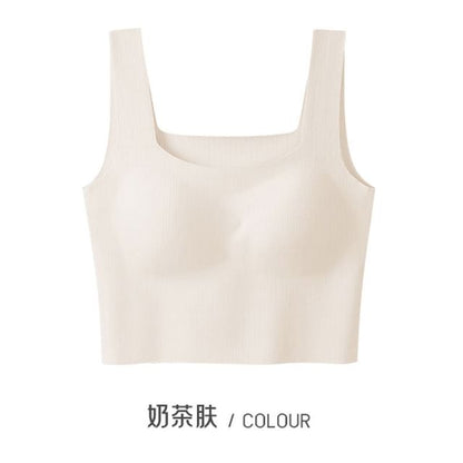 Ribbed Padded Slim-Fit Solid Cropped Tank Top