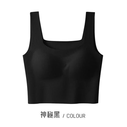 Ribbed Padded Slim-Fit Solid Cropped Tank Top