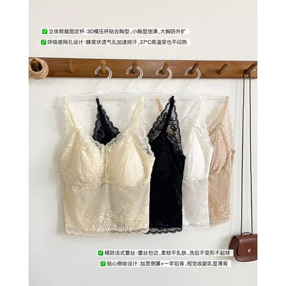 V-Neck Lace Padded Slim-Fit Solid Cami Top