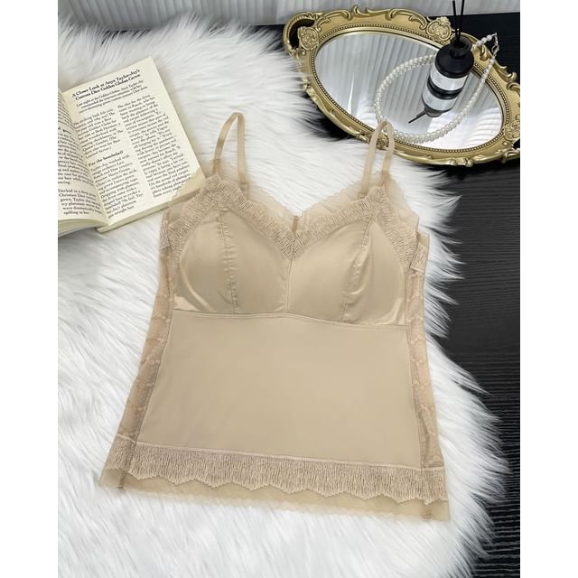 Lace-Trim Padded Slim-Fit Solid Cami Top