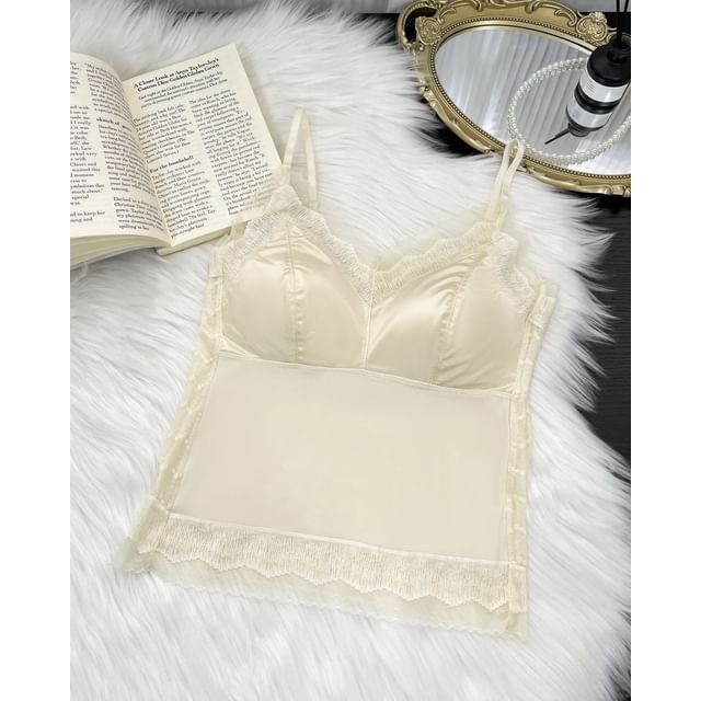 Lace-Trim Padded Slim-Fit Solid Cami Top