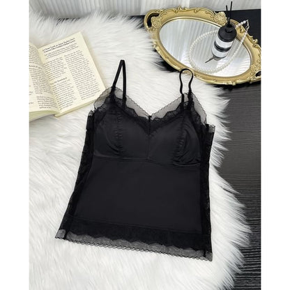 Lace-Trim Padded Slim-Fit Solid Cami Top