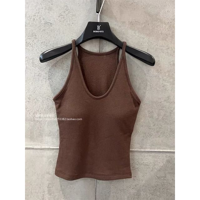 Racerback Halter Padded Slim-Fit Solid Camisole