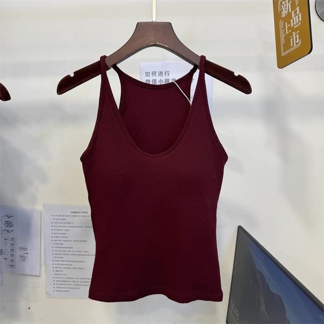 Racerback Halter Padded Slim-Fit Solid Camisole