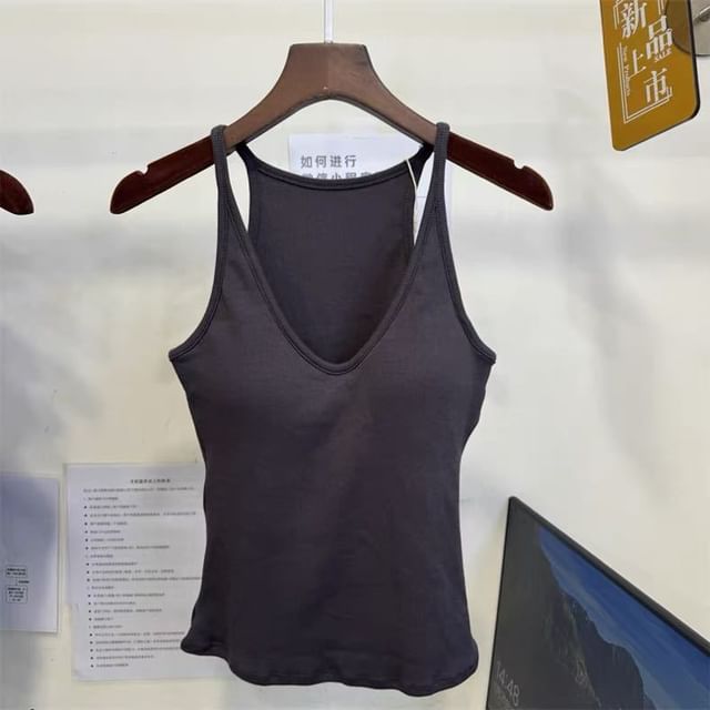 Racerback Halter Padded Slim-Fit Solid Camisole