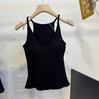 Racerback Halter Padded Slim-Fit Solid Camisole
