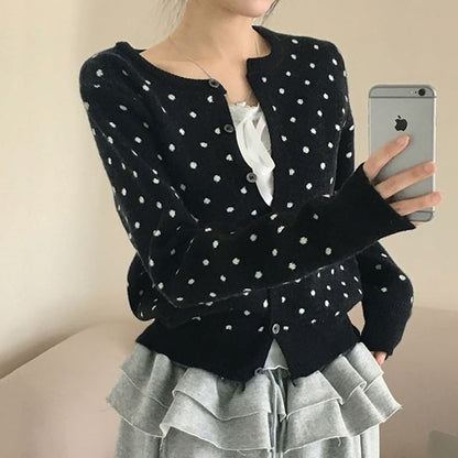 Crew Neck Dotted Cardigan