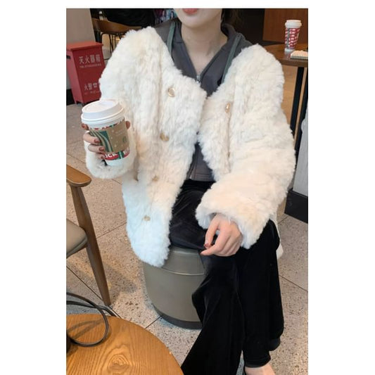 Fluffy Double-Breasted Jacket