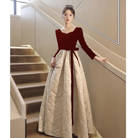 / Dress Jacquard (Various Midi Gown A-Line Bow Panel Evening Cocktail Neck Designs) Sweetheart