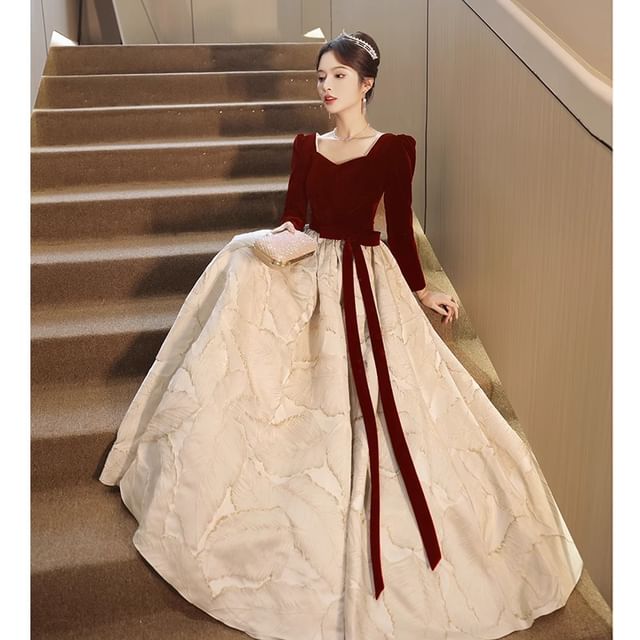 / Dress Jacquard (Various Midi Gown A-Line Bow Panel Evening Cocktail Neck Designs) Sweetheart