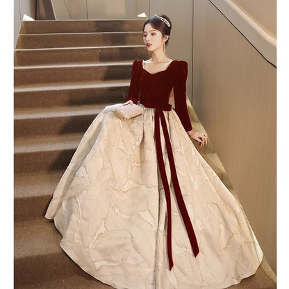 Sweetheart Neck Bow Panel Jacquard A-Line Evening Gown / Midi Cocktail Dress (Various Designs)