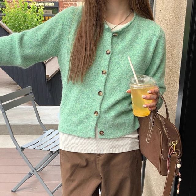 Round Neck Melange Cardigan