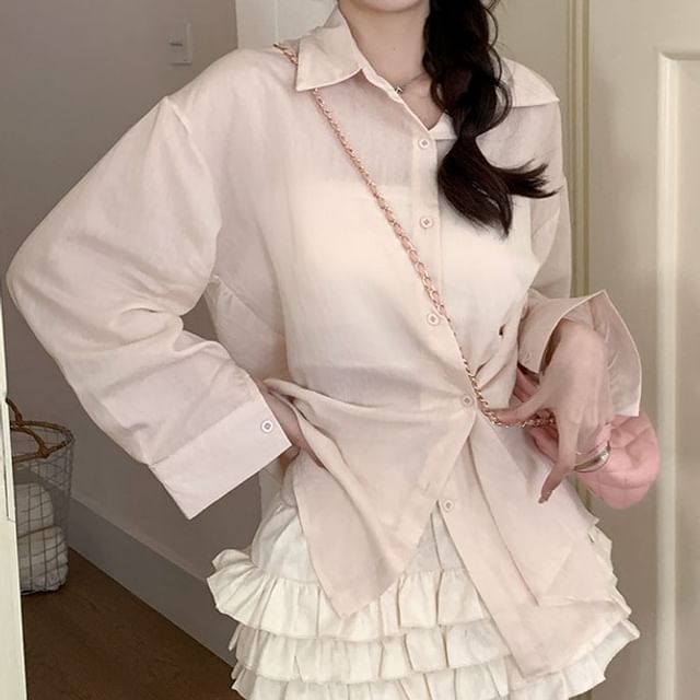 Collared Plain Extended Sleeve Button Shirt