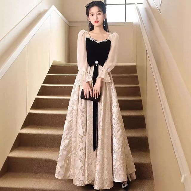 A-Line Long-Sleeve Tone Gown Evening Two