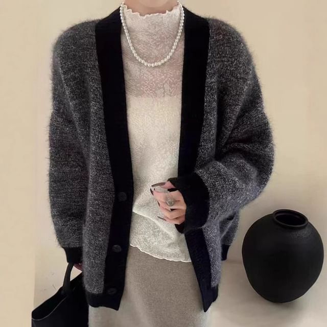 V-Neck Melange Cardigan
