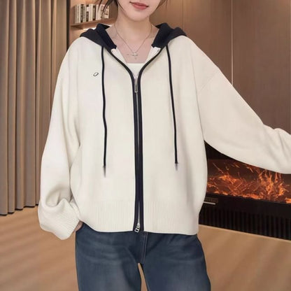 Two Tone Hood Zip Cardigan