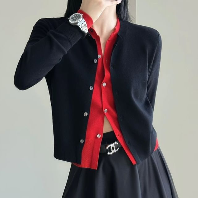 Round Neck Mock Two Piece Cardigan