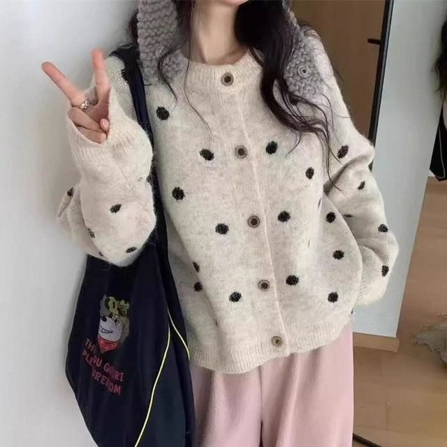 Round Neck Dotted Cardigan
