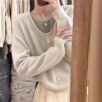 Ribbed Buttoned V-Neck Faux Layer Pullover Sweater