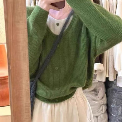 Ribbed Buttoned V-Neck Faux Layer Pullover Sweater