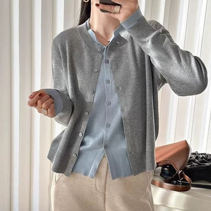 Round Neck Mock Two Piece Cardigan
