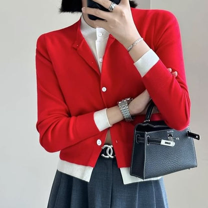 Round Neck Mock Two Piece Cardigan