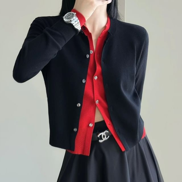 Round Neck Mock Two Piece Cardigan