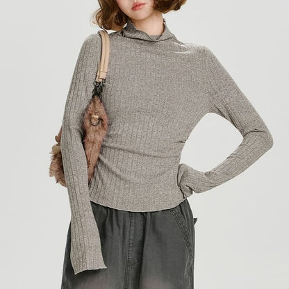 Ribbed Melange Mockneck Extended Sleeve Top