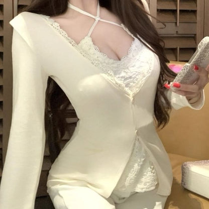 Plain Cardigan / Lace Cami Top