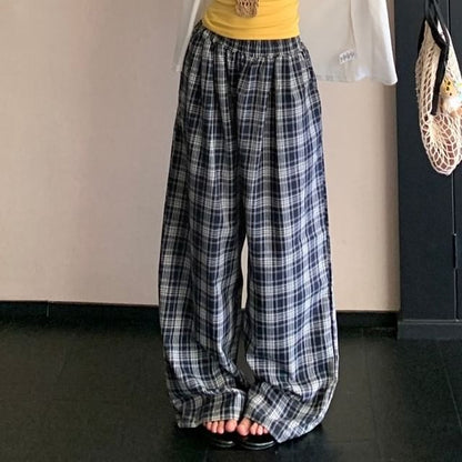Plain Cami Top / Cardigan / High Rise Plaid Baggy Pants