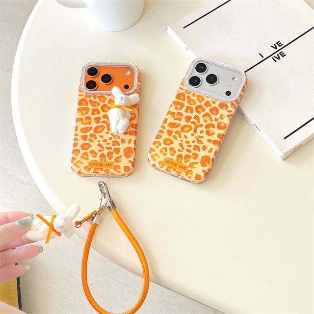 Leopard Print Phone Case / Rabbit Adhesive Decoration / Strap / Set