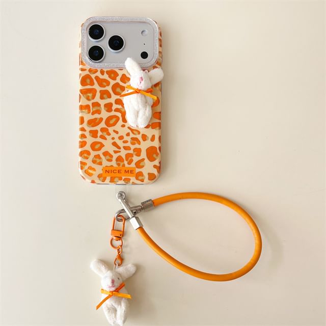 Leopard Print Phone Case / Rabbit Adhesive Decoration / Strap / Set
