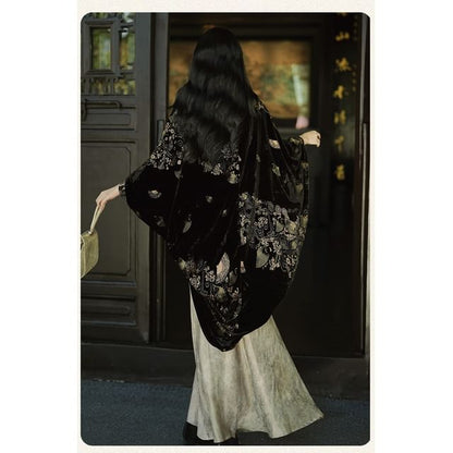 Sleeveless Keyhole Maxi Qipao / Floral Light Jacket / Set