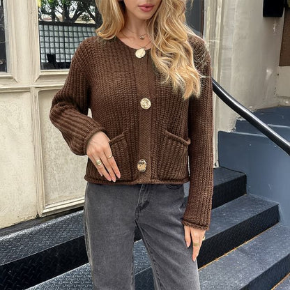 Long Sleeve V-Neck Plain Cardigan