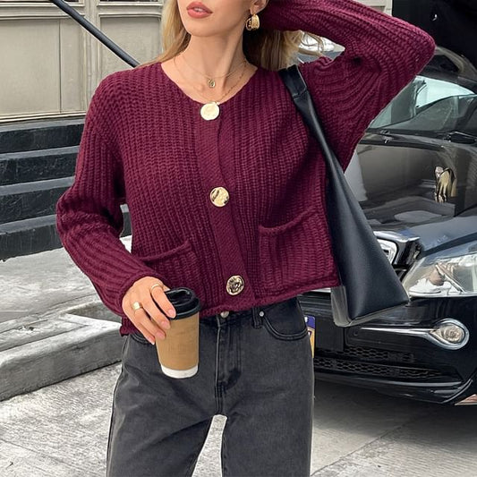 Long Sleeve V-Neck Plain Cardigan