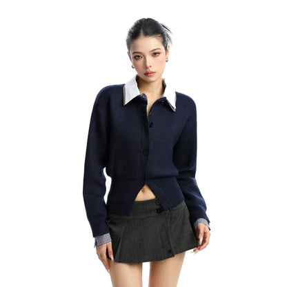Mock Two-Piece Collared Button-Up Cardigan