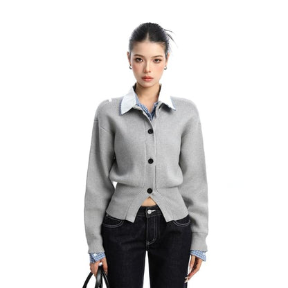 Mock Two-Piece Collared Button-Up Cardigan
