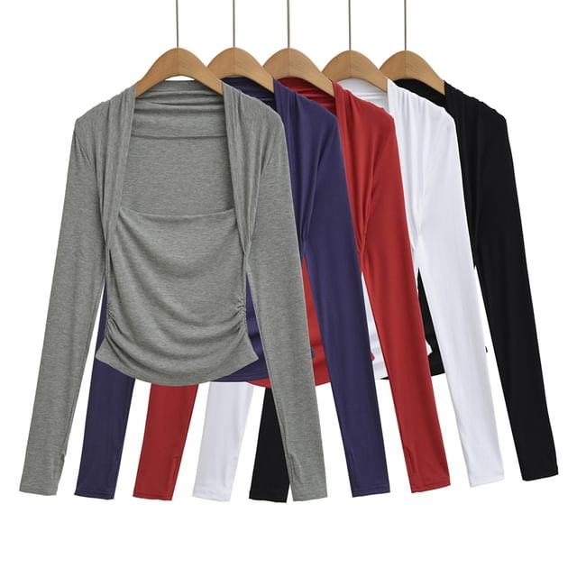 Slim-Fit Tee with Square Neckline and Extended Sleeves